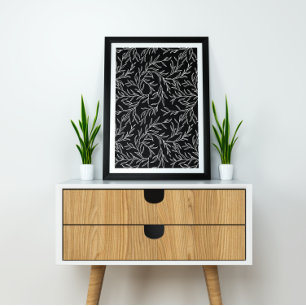 Poster Feuille élégant noir et blanc