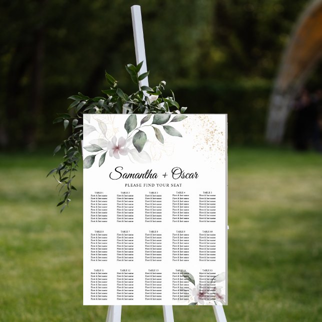 Poster Feuille et fleur d'aquarelle de verdure douce | Or (Créateur téléchargé)