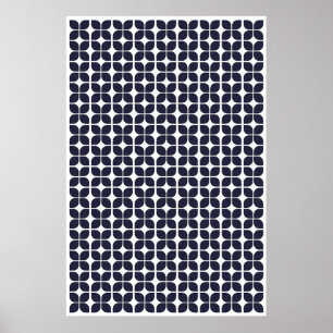 Poster Feuille géométrique rétro Motif bleu marine