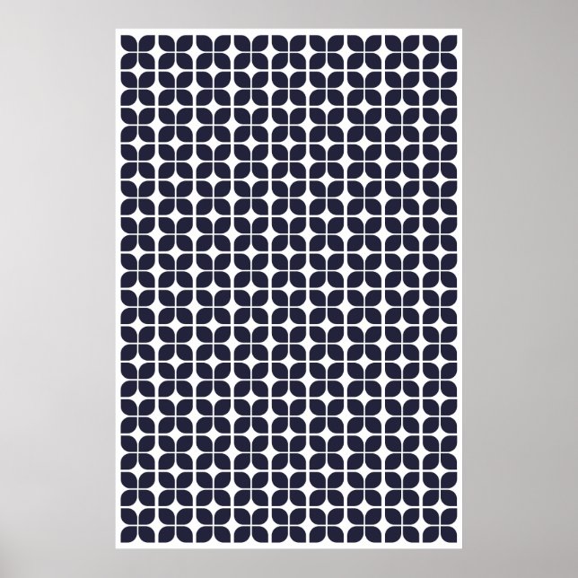 Poster Feuille géométrique rétro Motif bleu marine (Devant)