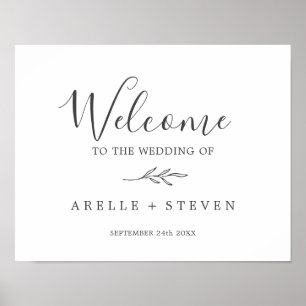 Poster Feuille minimale Accueil Mariage gris foncé