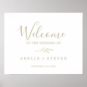 Poster Feuille minimale Bienvenue Mariage or