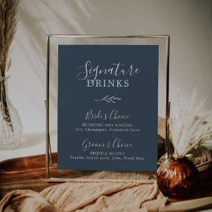 Poster Feuille minimale Boissons signature bleu ardoise