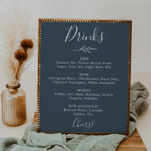 Poster Feuille minimale Menu Boissons Mariage bleu ardo