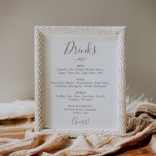 Poster Feuille minimale   Olive Green Mariage Boire Menu 