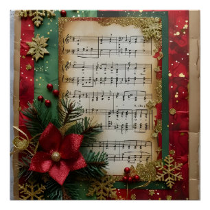 Poster Feuille Musique Noël Scrap Livre papier