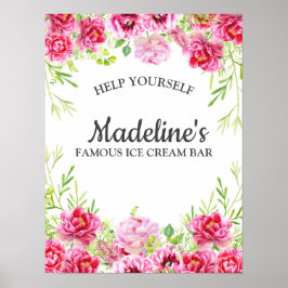 Poster Feuille rose Floral Blanc Fête d'anniversaire Crèm