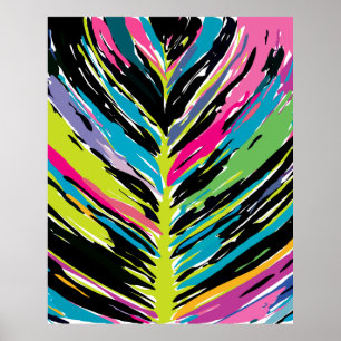 Poster Feuille tropicale Abstraite vibrante multicolore