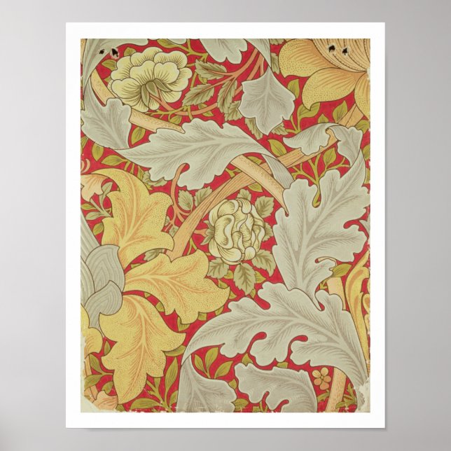 Poster Feuilles Acanthus et rose sauvage sur un dos pourp (Devant)