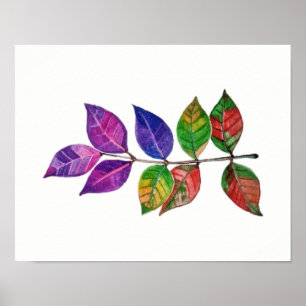 Poster Feuilles arc-en-ciel aquarelle
