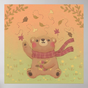 Poster Feuilles automnales de l'automne de Teddy Bear
