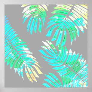 Poster Feuilles botaniques de Neon sur Grey