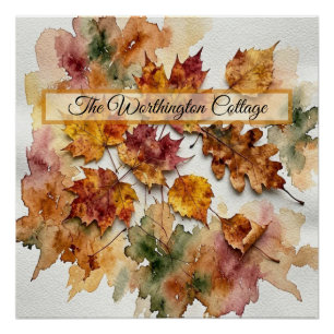 Poster Feuilles d'aquarelle d'automne et art de feuillage