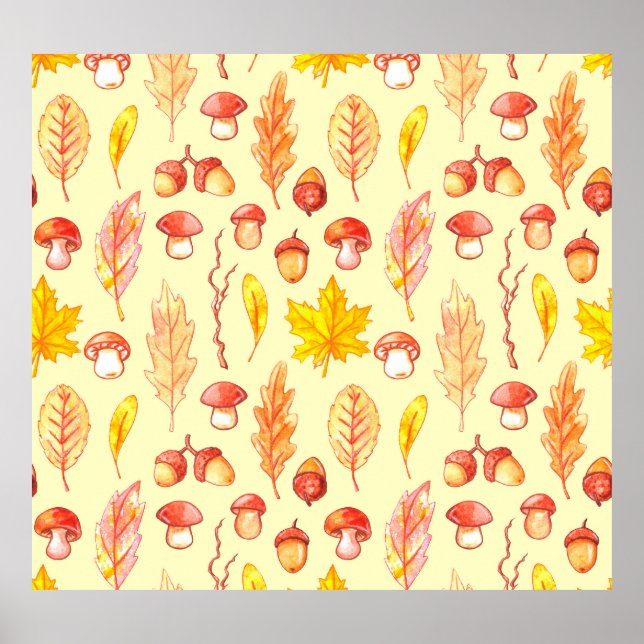 Poster Feuilles d'automne : aquarelle papier peint rétro (Devant)