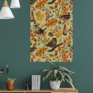 Poster Feuilles d'automne, baies, champignons et fleurs