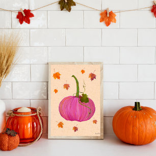 Poster Feuilles d'automne Citrouilles roses
