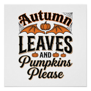 Poster Feuilles d'automne Citrouilles S'il vous plaît Vin