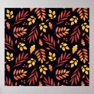 Poster Feuilles d'automne colorées Motif d'aquarelle