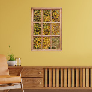 Poster Feuilles d'automne d'or d'une fenêtre