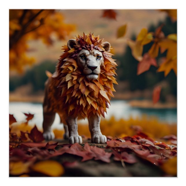 Poster Feuilles d'automne Lion (Devant)