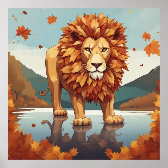 Poster Feuilles d'automne Lion mâle (Devant)