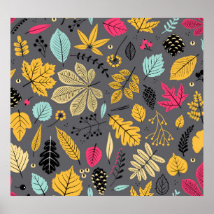 Poster Feuilles d'automne : Motif foncé sans couture