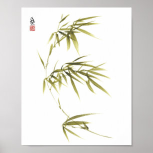 Poster Feuilles de bambou murmurantes Art de pinceau chin