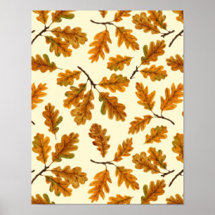 Poster Feuilles de chêne automnal sur blanc