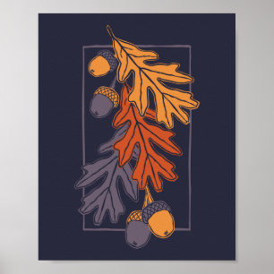 Poster feuilles de chêne d'automne et motif de glands (no