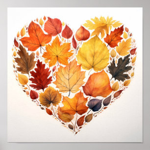 Poster feuilles de chute en forme d'empreinte cardiaque