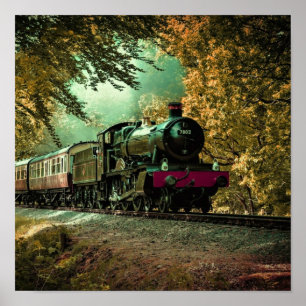 Poster Feuilles de chute Vintages rétro de la locomotive