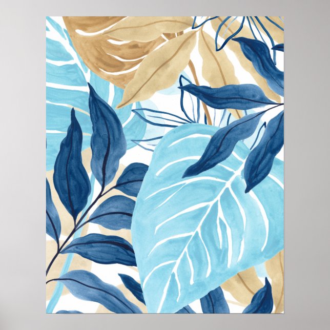 Poster Feuilles de la Jungle Bleue (Devant)