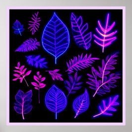 Poster Feuilles de néon en teintes rose et violet