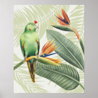 Feuilles De Palmiers Avec Oiseau Vert