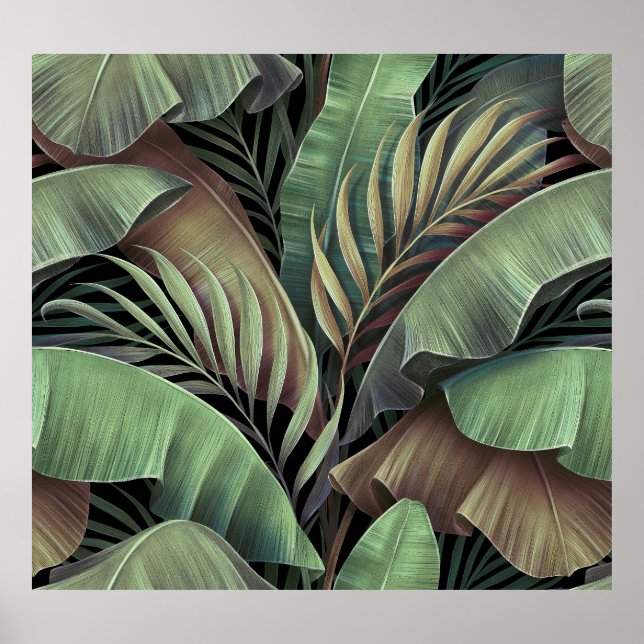 Poster Feuilles de palmiers tropicaux, illustration 3D de (Devant)
