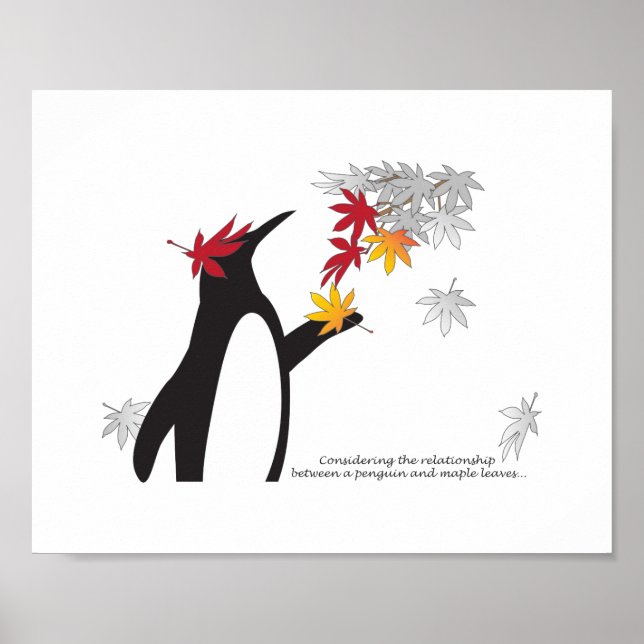 Poster Feuilles d'érable d'automne et mignonnes pingouins (Devant)