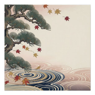 Poster Feuilles d'érable de pin japonais Vagues d'automne