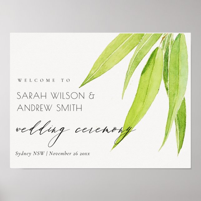 POSTER FEUILLES D'EUCALYPTUS AQUARELLE FOLIAGE MARIAGE (Devant)