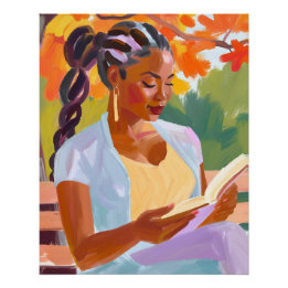 Poster Feuilles d'or et réflexion : Femme noire à Autum
