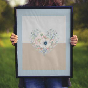 Poster Feuilles & Fleurs Aquarelle Coeur