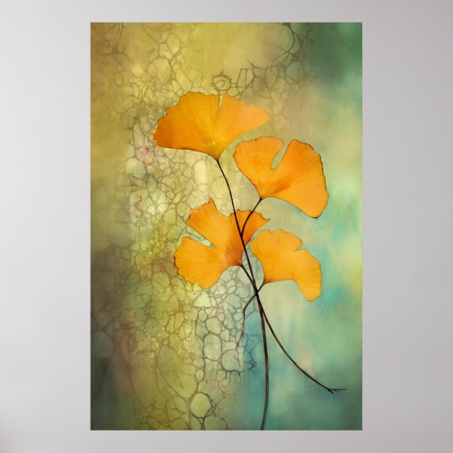Poster Feuilles Ginkgo couleur automne (Devant)