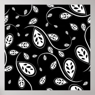 Poster Feuilles noires et blanches - rétro les années 50