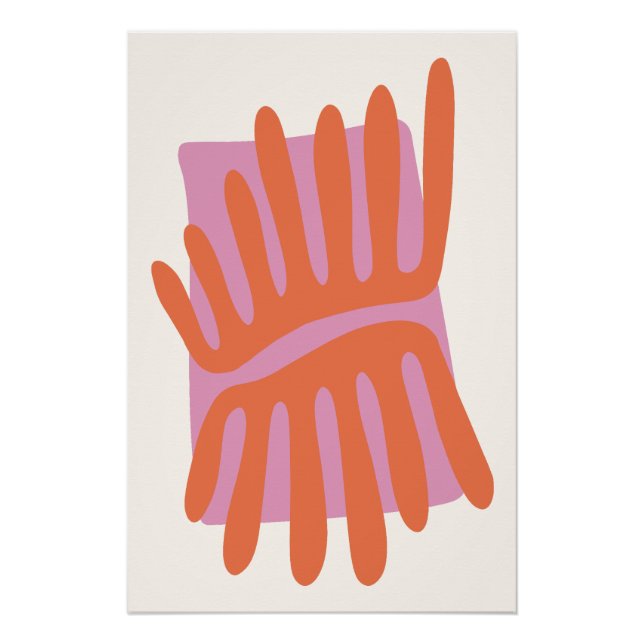 Poster Feuilles rose et orange Matisse inspiré Abstrait (Devant)