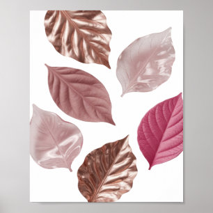 Poster Feuilles roses argentées sur fond noir