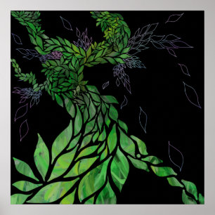 Poster Feuilles texturés modernes sur toile d'arbre abstr