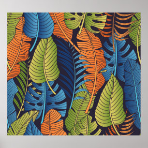 Poster Feuilles tropicaux, motif sans couture fleurie.