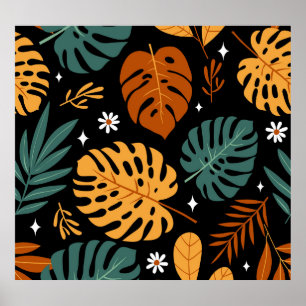 Poster Feuilles tropicaux : Vintage foncé sans couture.