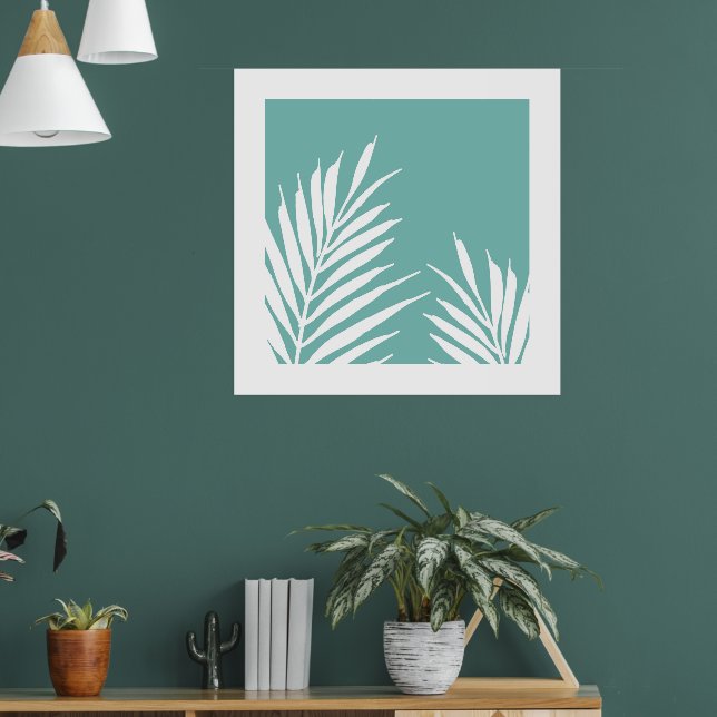 Poster Feuilles Turquoises doux de palmier blanc (Salon 1)