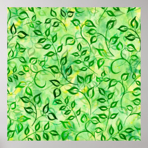 Poster Feuilles vert aquarelle sur un fond jaune-vert