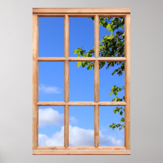 Poster Feuilles vertes et vue sur le ciel d'été depuis un